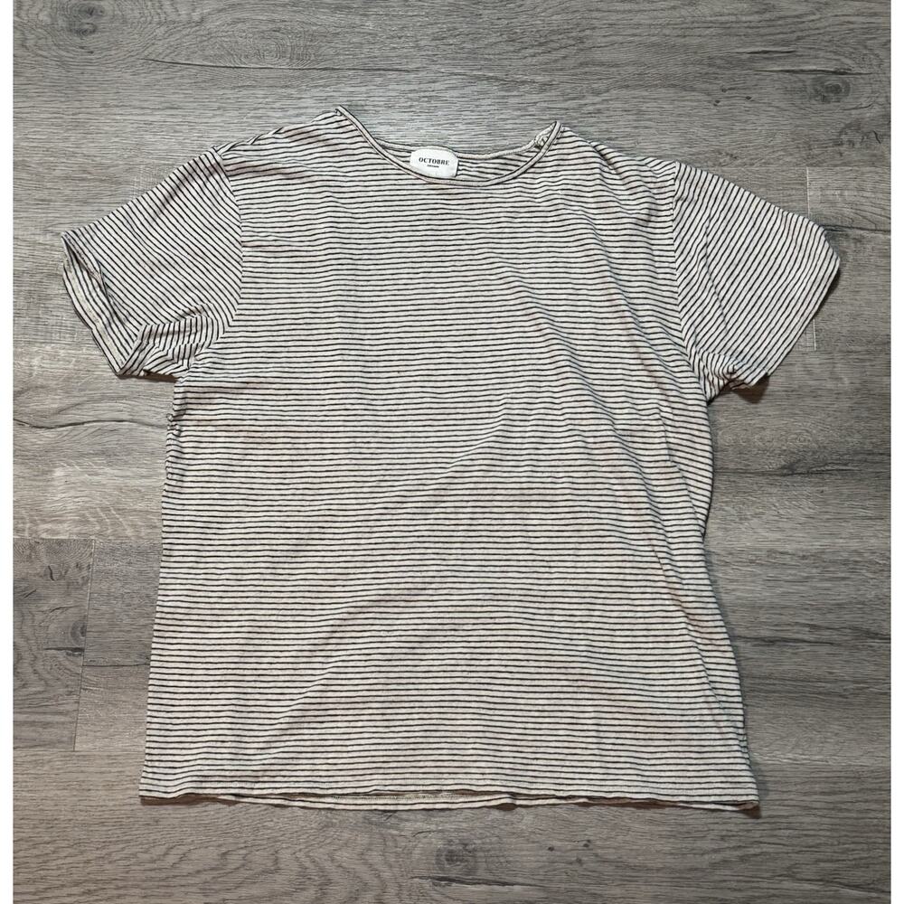 Octobre Editions Women’s Short Sleeve Shirt Linen Blend Striped Textured Sz L